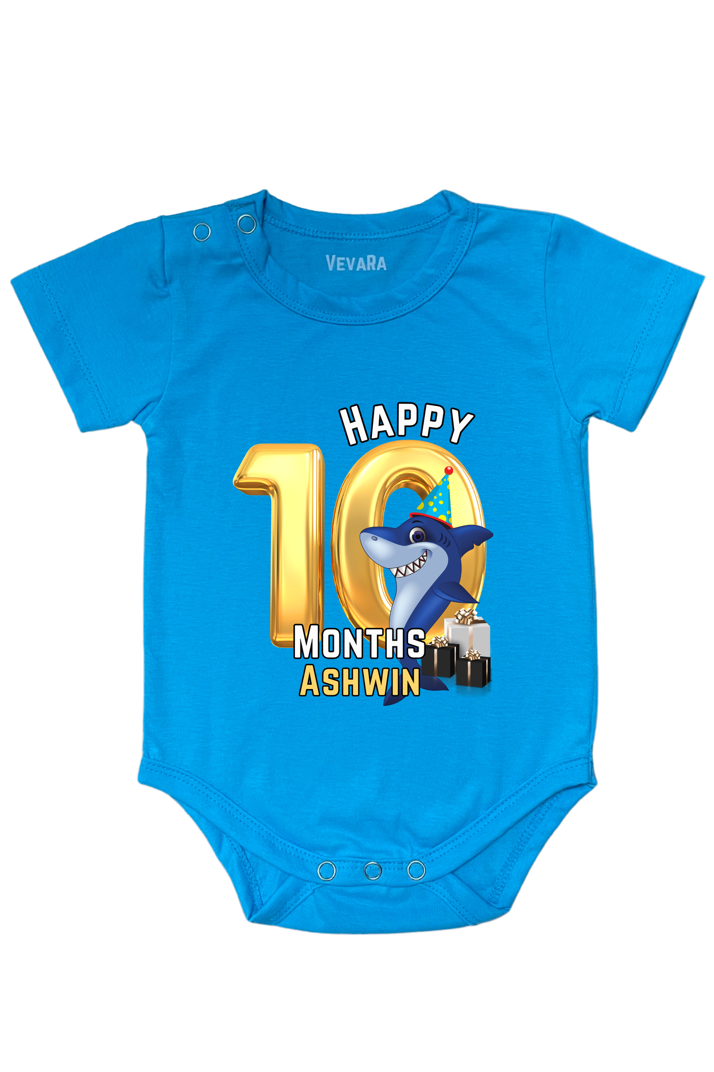 Shark Ten Month Milestone With Custom Baby Name - Romper