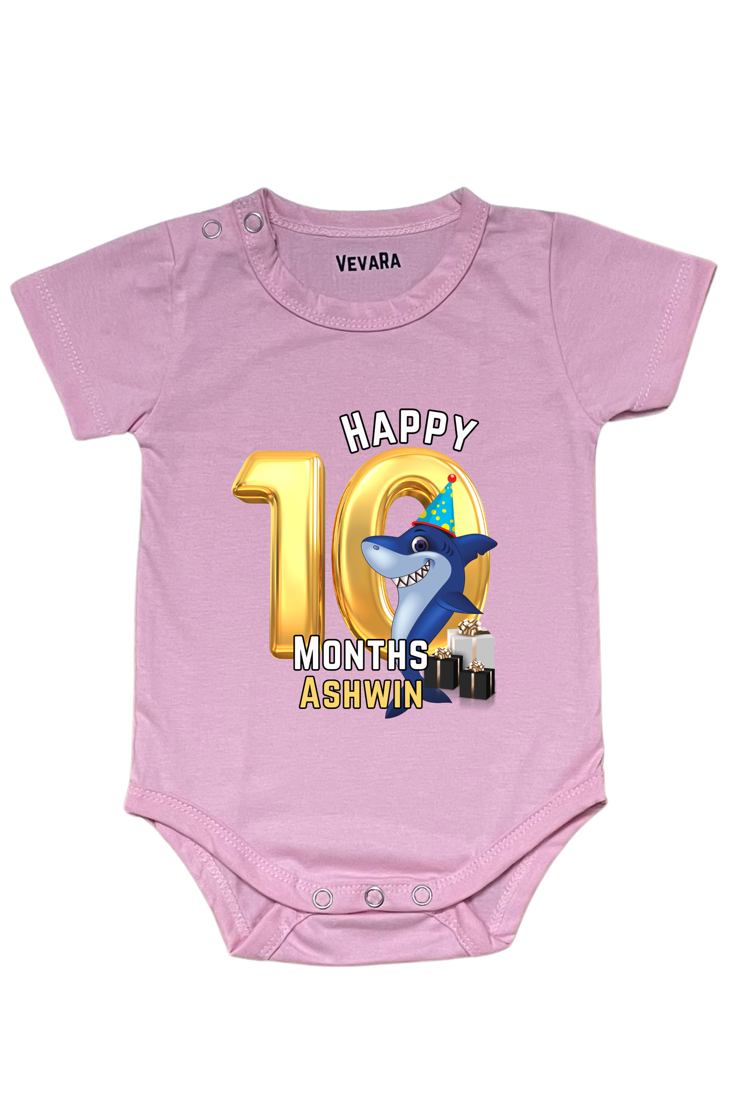 Shark Ten Month Milestone With Custom Baby Name - Romper