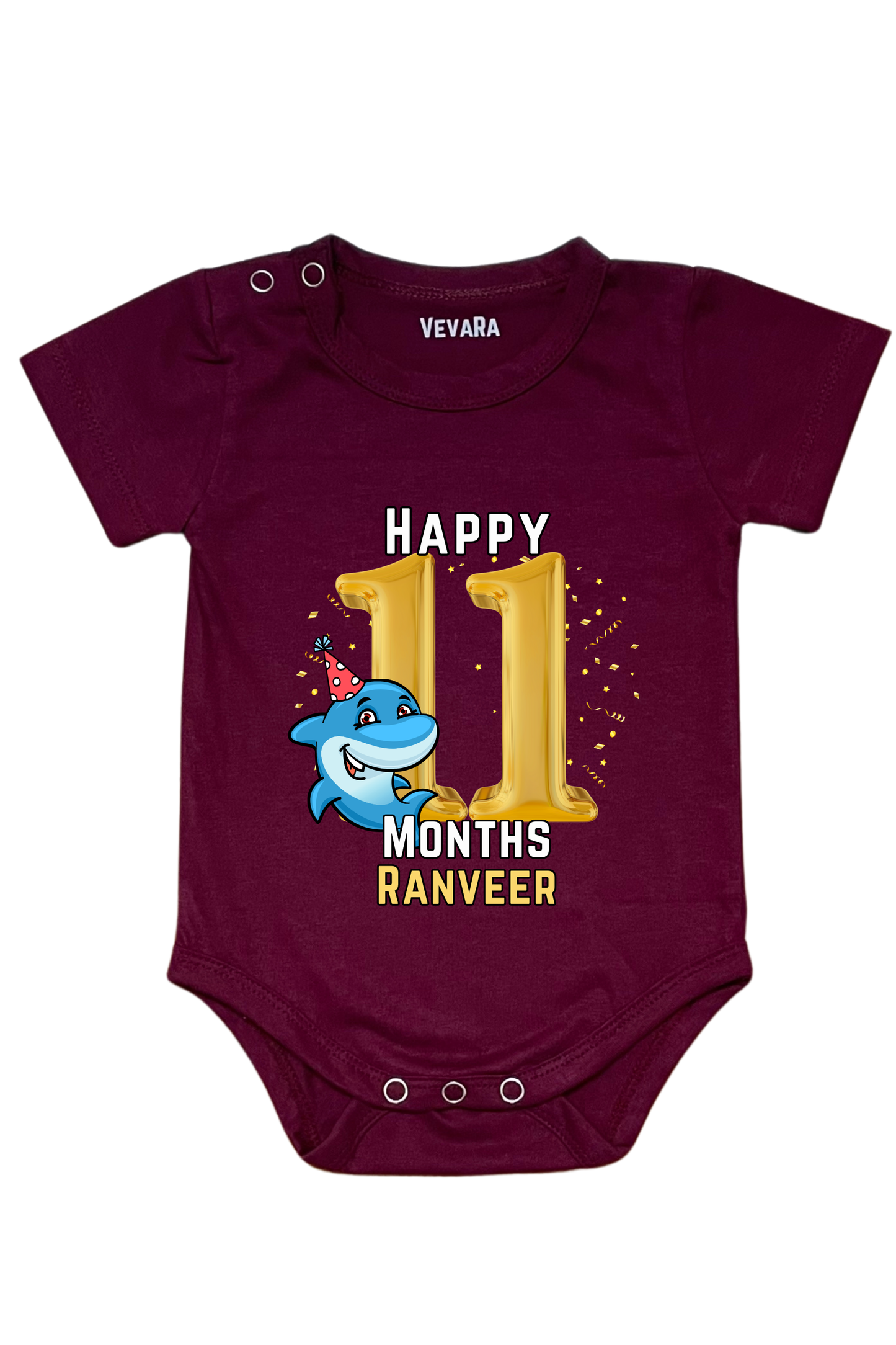 Shark Eleven Month Milestone With Custom Baby Name - Romper