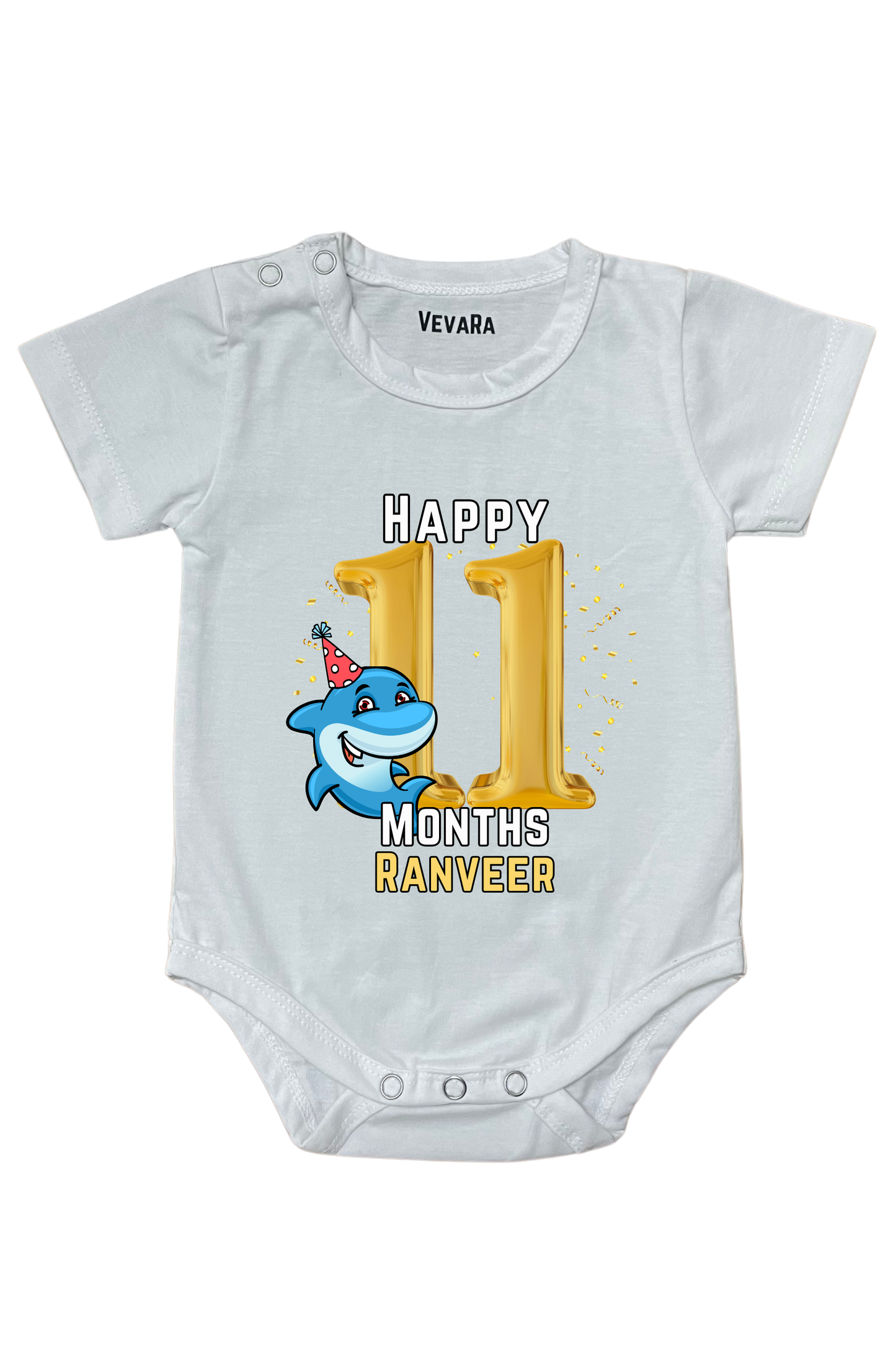 Shark Eleven Month Milestone With Custom Baby Name - Romper