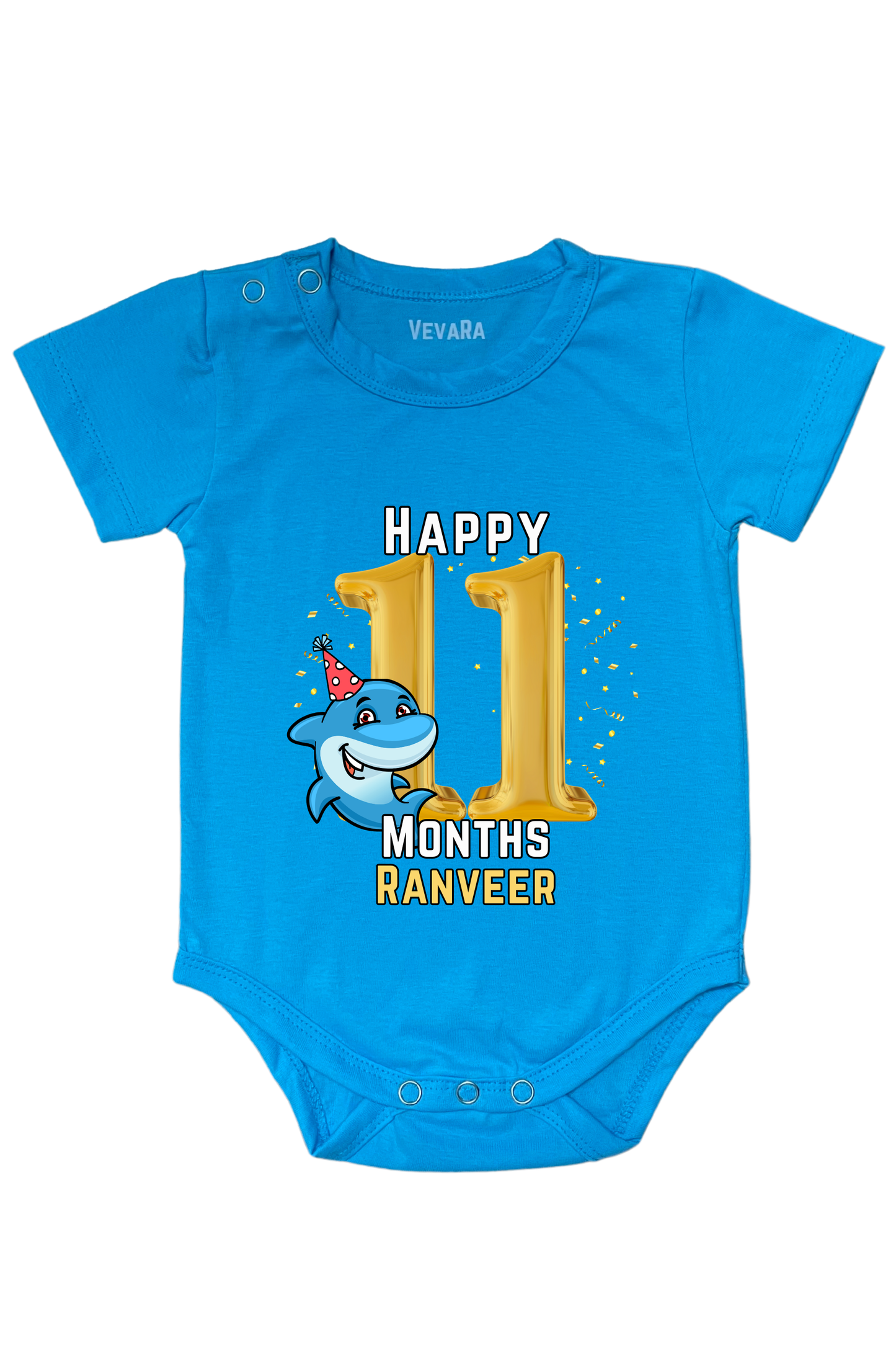 Shark Eleven Month Milestone With Custom Baby Name - Romper