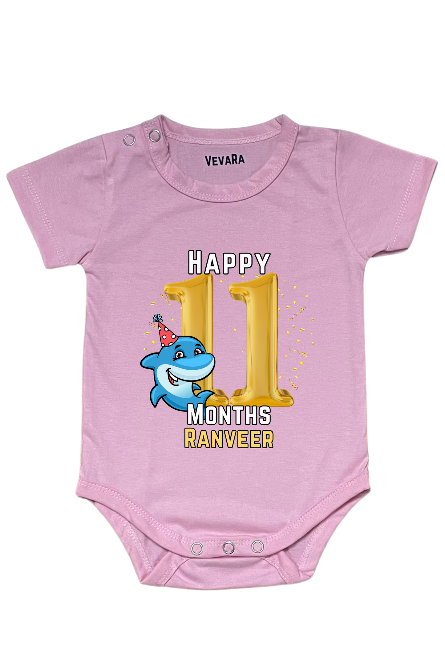 Shark Eleven Month Milestone With Custom Baby Name - Romper