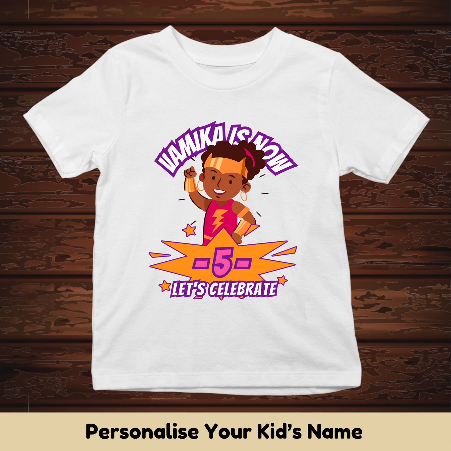 Girls Super Kids Tee With Custom Name & Age