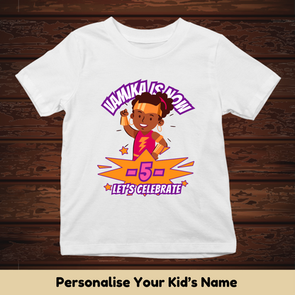 Girls Super Kids Tee With Custom Name & Age
