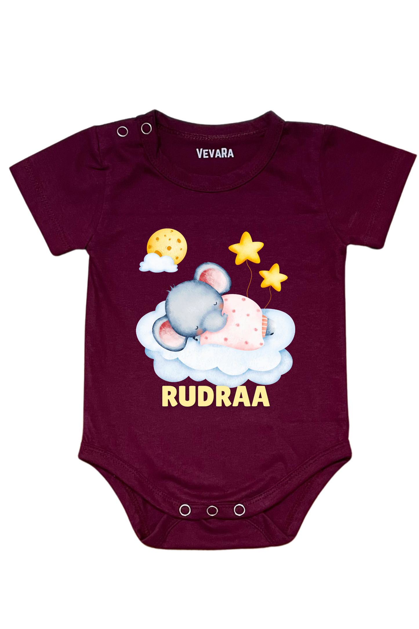 Sleeping Elephant With Custom Baby Name - Romper