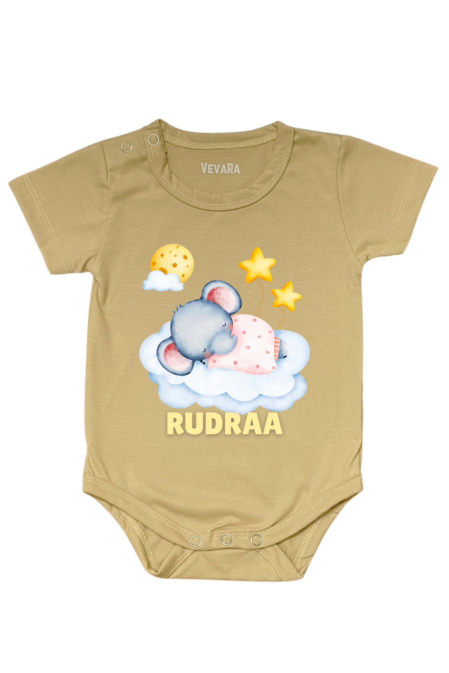 Sleeping Elephant With Custom Baby Name - Romper