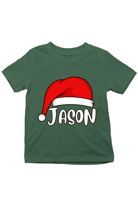 Santa Hat With Custom Kids Name Tee