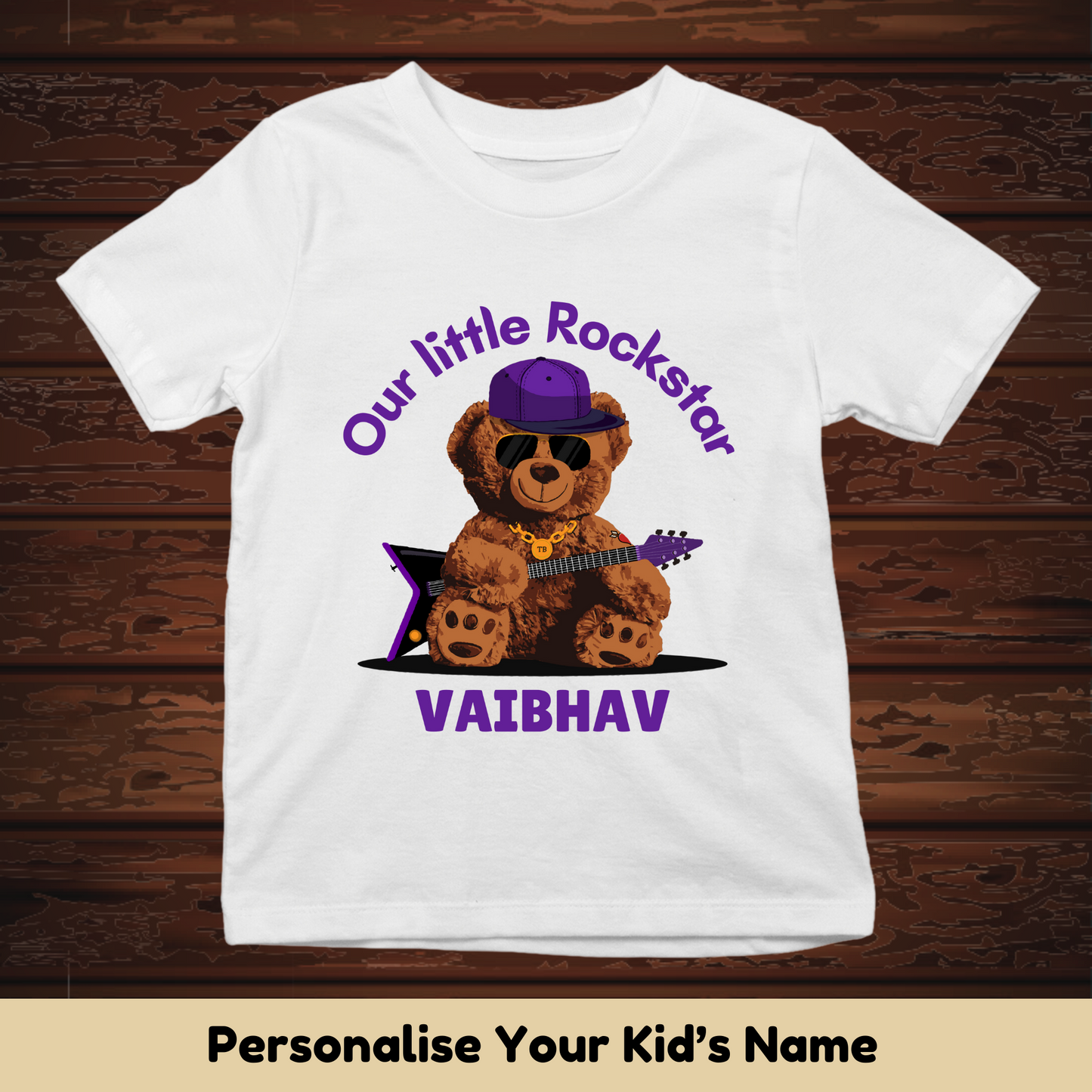 Little Rockstar Teddy Custom Kids Tee