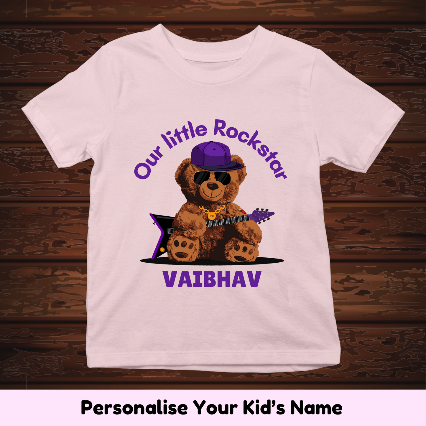 Little Rockstar Teddy Custom Kids Tee