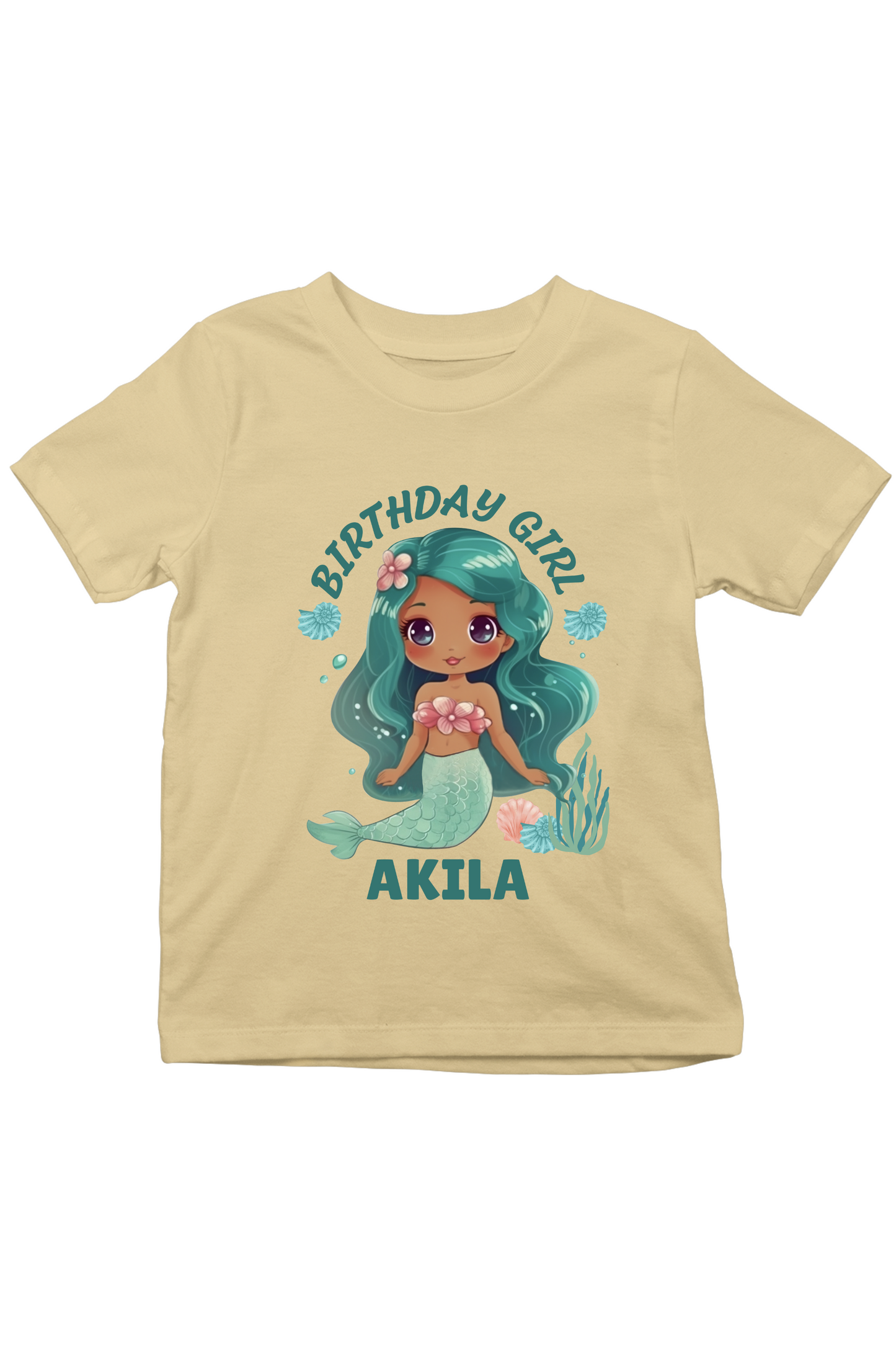 Mermaid Birthday Girl With Custom Kid Name - Kids Tee