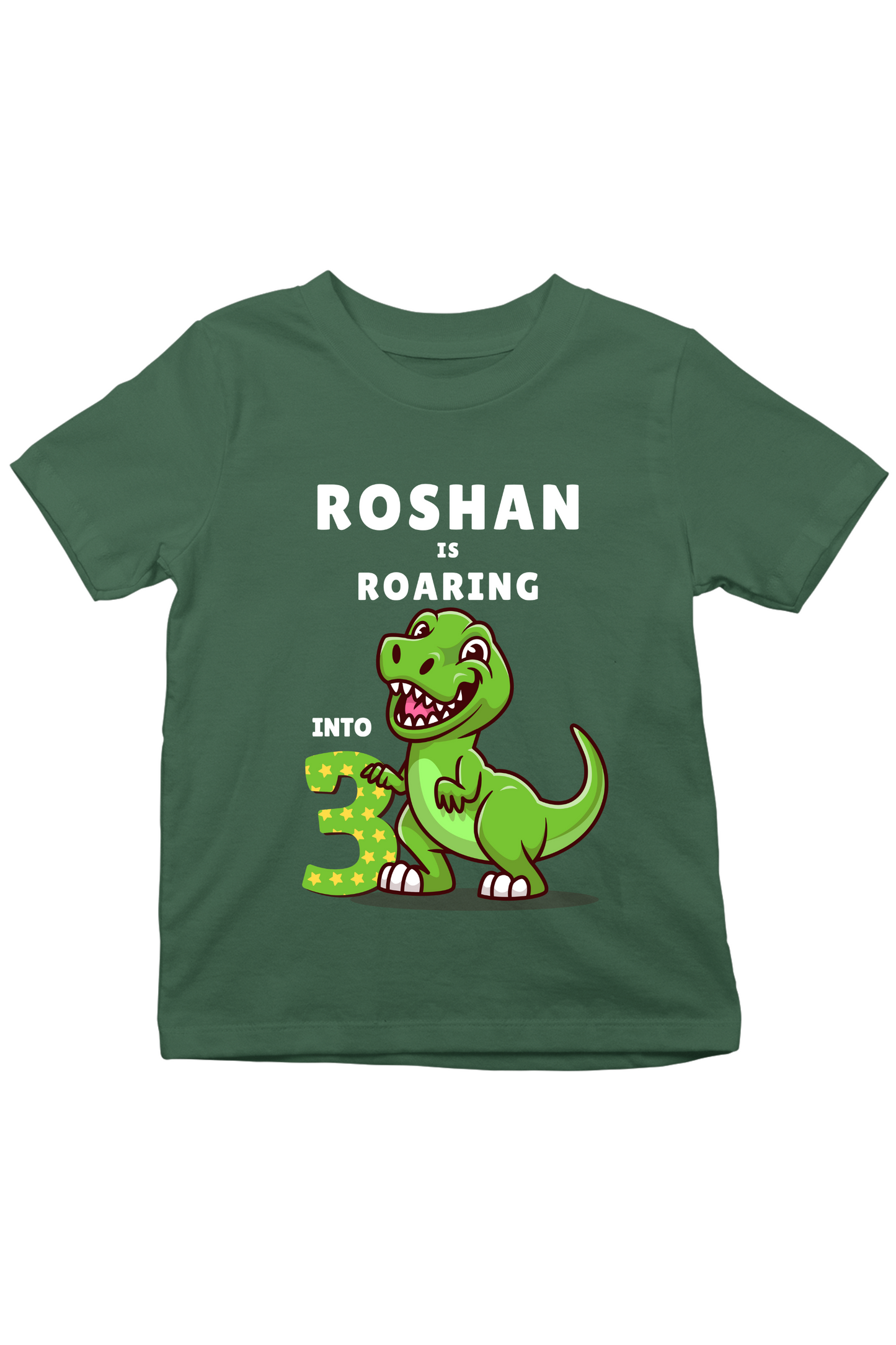 Roaring 3 With Custom Kid Name - Kids Birthday Tee