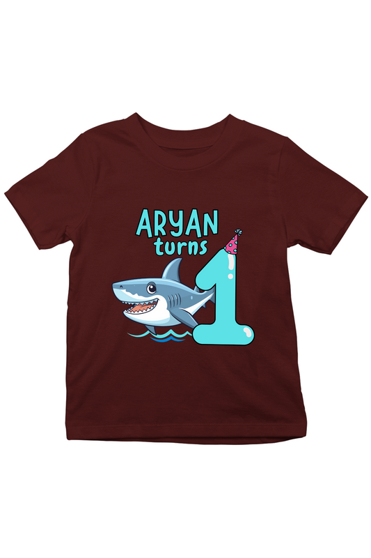 Shark Turns One With Custom Kid Name - Kids Tee