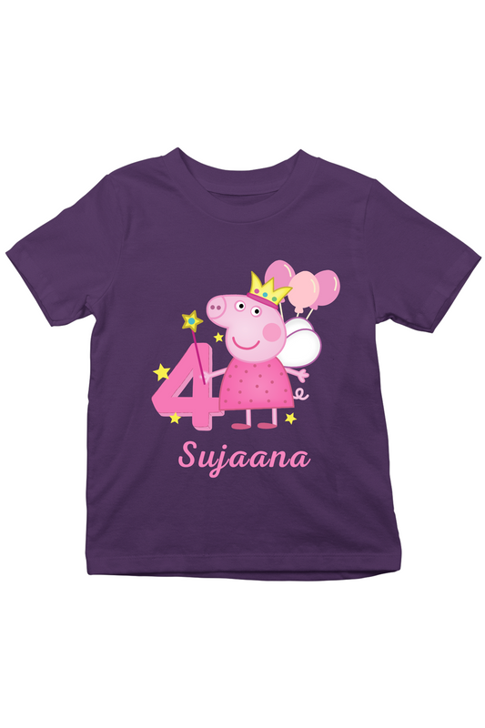 Peppa Pig 4 With Custom Kid Name - Kids Tee