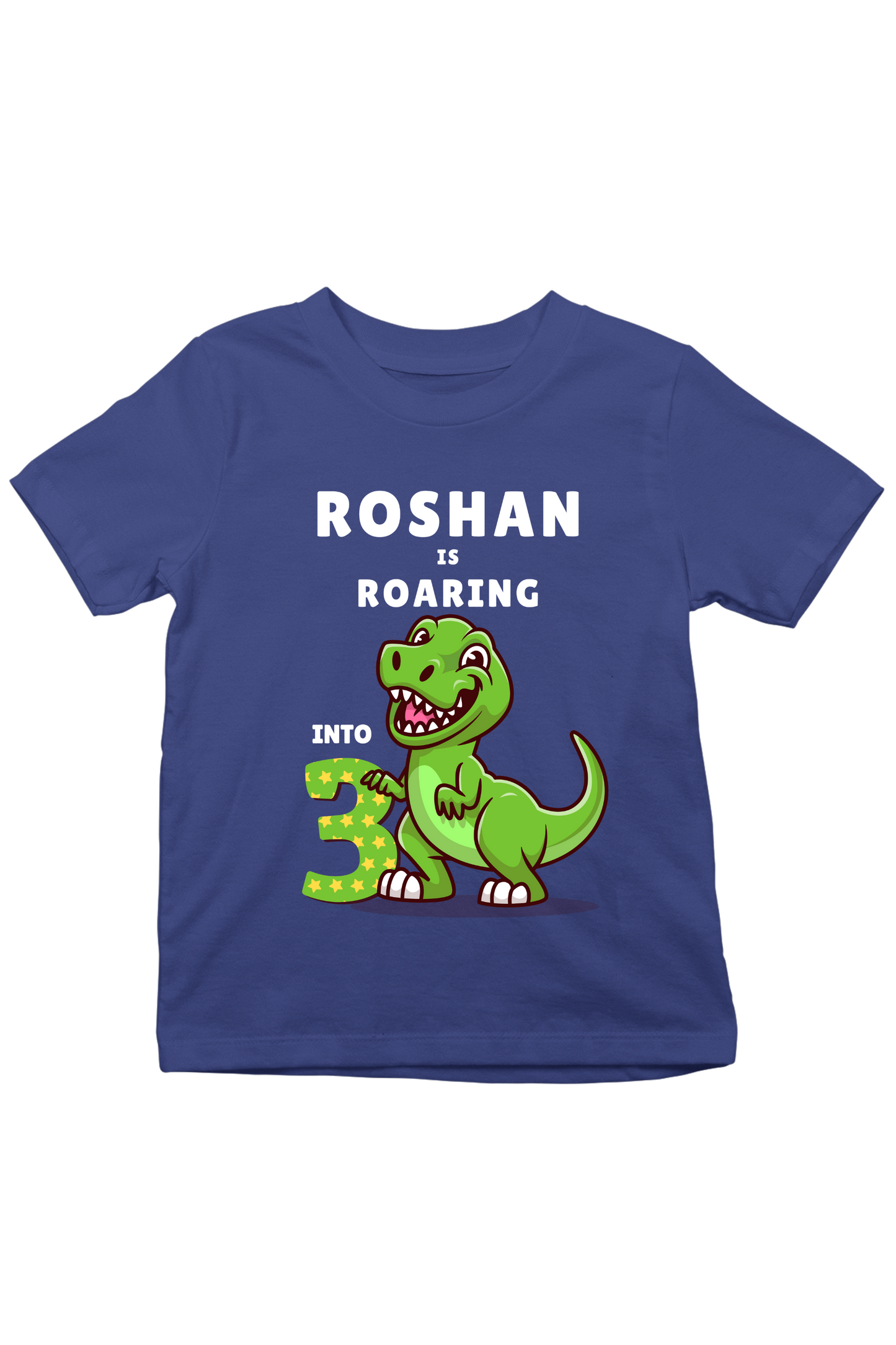 Roaring 3 With Custom Kid Name - Kids Birthday Tee