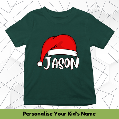 Santa Hat With Custom Kids Name Tee