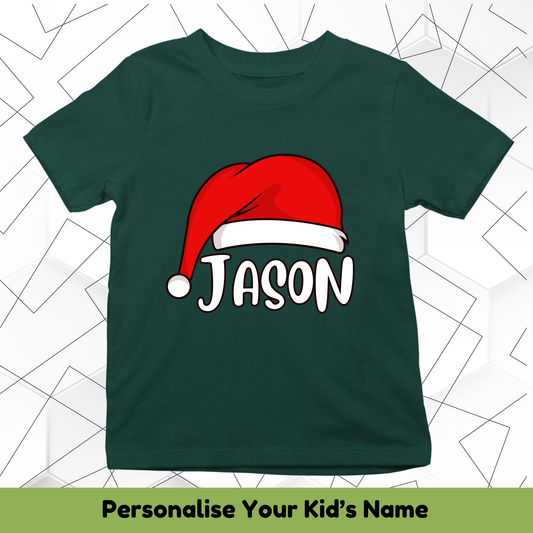 Santa Hat With Custom Kids Name Tee