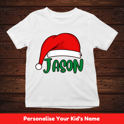 Santa Hat With Custom Kids Name Tee