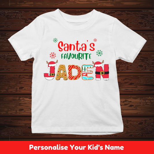 Santa's Favourite With Custom Kids Name Tee