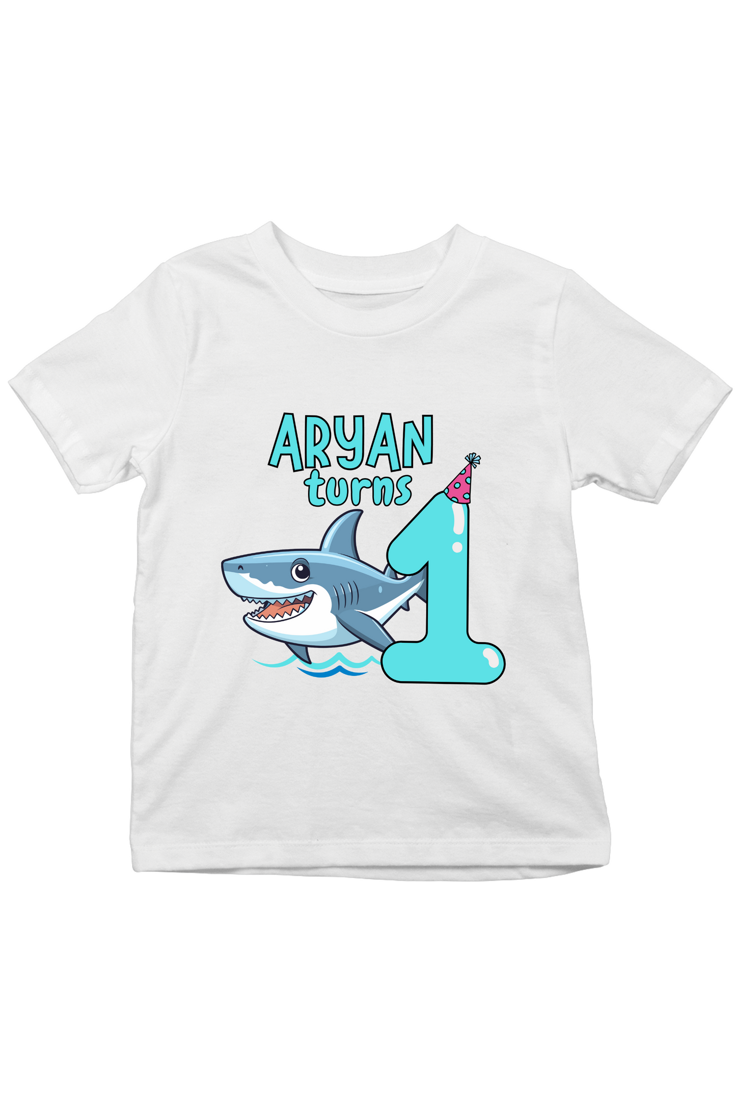 Shark Turns One With Custom Kid Name - Kids Tee