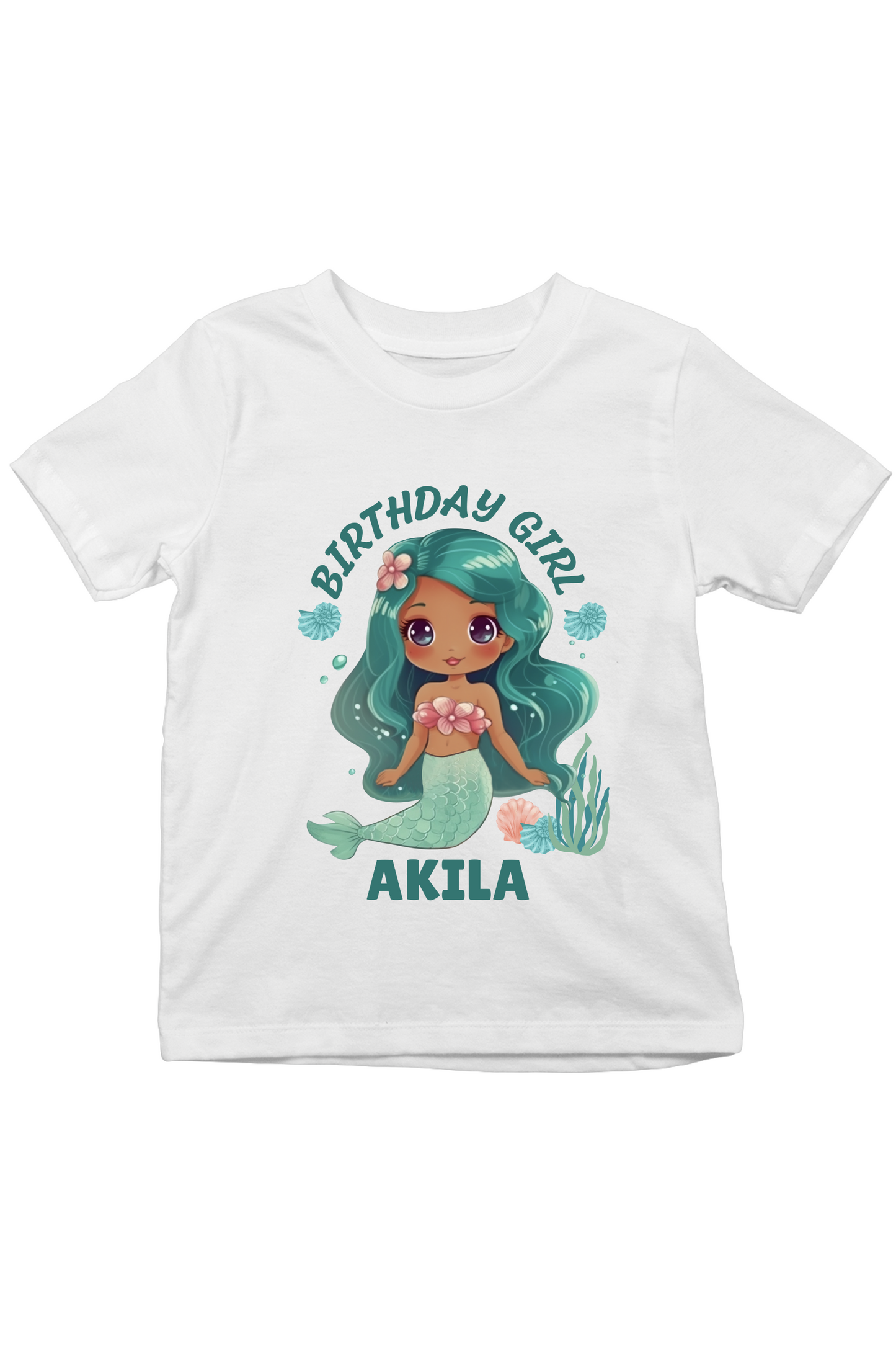 Mermaid Birthday Girl With Custom Kid Name - Kids Tee